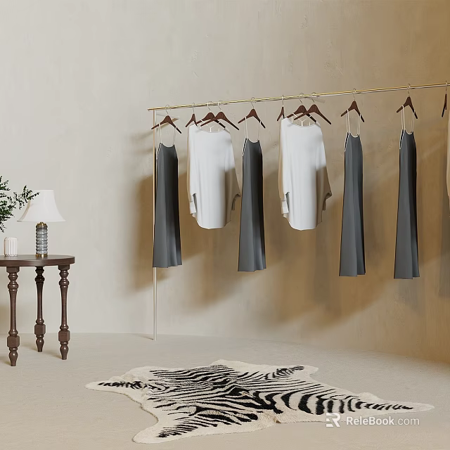 Stylish Clothing Rack With Hanging Clothes And Room Decor 3d model 