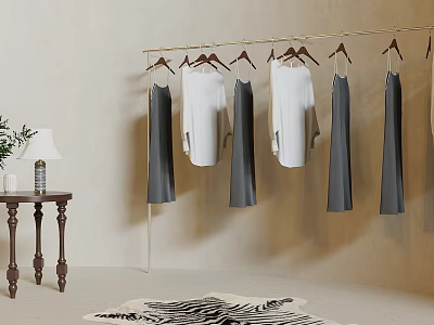 Stylish Clothing Rack With Hanging Clothes And Room Decor 3d model