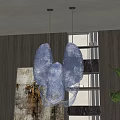 Modern Sculptural Chandelier With Transparent Design In Interior With Wooden Wall Artwork And Green Plant