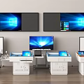 Teaching Demonstration Room With Multiple Large Screens And Operation Desks With Displays