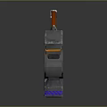 Mechanical Hammer Weapon With Red Handle Blue Accents Orange Black Components And Glowing Base