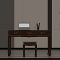 Elegant Wooden Dressing Table With Mirror Stool Drawers And Floor Lamp 3d model