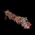 Floral Vase Arrangement With Red White Flowers Green Leaves On Wooden Stand Decorative