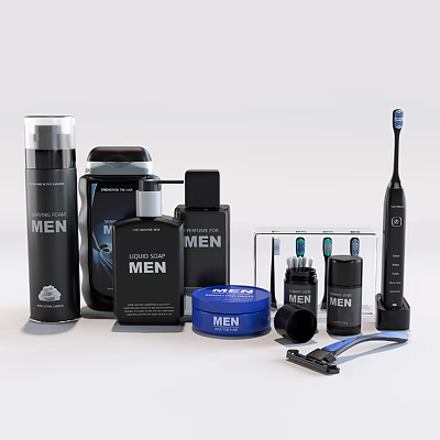 Men's Daily Care Products Including Electric Toothbrush Shaving Tools And Toiletries 3d model