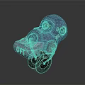 Blue Mechanical Robot Character With Wheel Design ORT Logo And Cross Symbol
