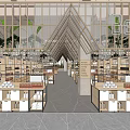 Supermarket Department Store Modern Interior With Wooden Shelves Displayed Products And Green Plants