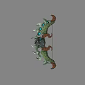 Mythical Green Brown Bow Weapon With Claw Like Spikes And Glowing Blue Elements 3d model