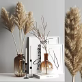 Decorative Ornament Set With Pampas Grass Twigs Picture Frames And Vases 3d model