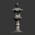 Traditional Japanese Stone Lantern With Pagoda Top And Carved Base Structure