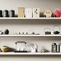 Stylish Tea Utensils Display With Teapots Teacups And Tea Caddies On Shelves
