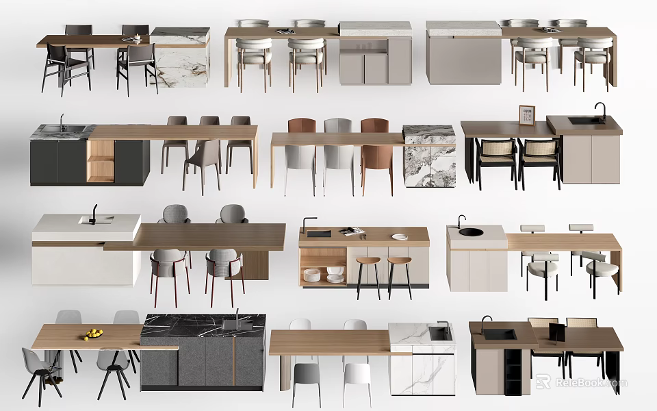 Modern Dining Table Set With Matching Chairs Cabinets And Storage Solutions 3d model