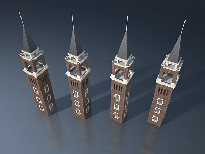 Traditional Hinged Door For Brick Towers With Pointed Roofs And White Frames 3d model