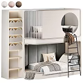 Modern Gray And White Bunk Bed With Ladder Storage Shelves And Decorative Pillows