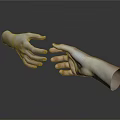 Man's Hands Approaching To Touch In Dark Abstract Tech Inspired Background