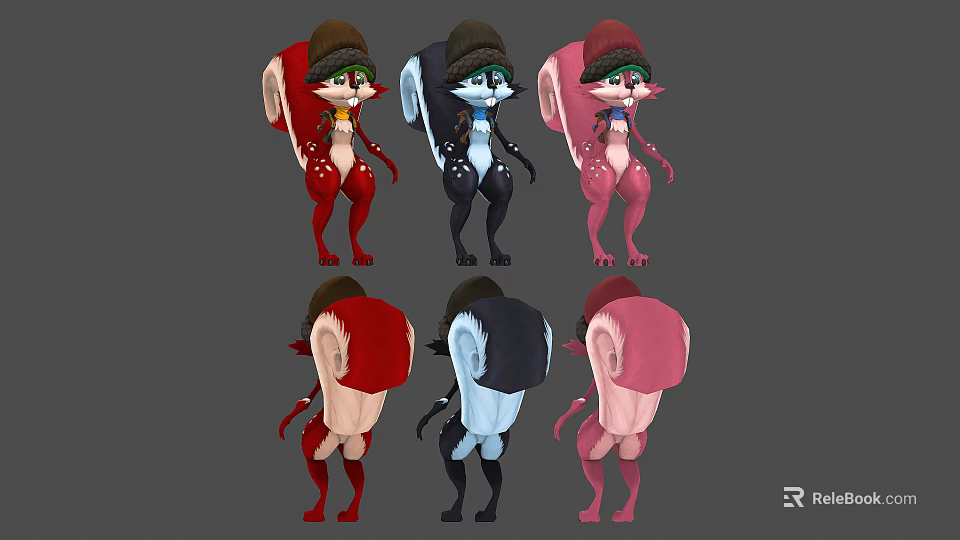 Colorful Cartoon Character Designs With Hats And Multiple Body Color Variations 3d model 