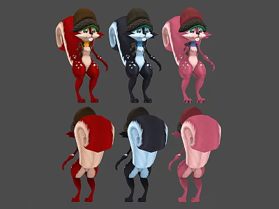Colorful Cartoon Character Designs With Hats And Multiple Body Color Variations 3d model