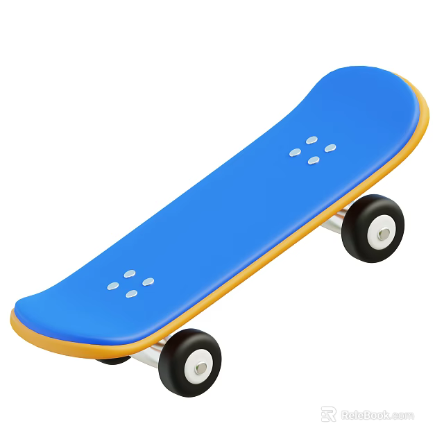 Blue Skateboard with Yellow Trim and Black Wheels for Sports Activities 3d model 