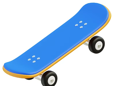 Blue Skateboard with Yellow Trim and Black Wheels for Sports Activities 3d model