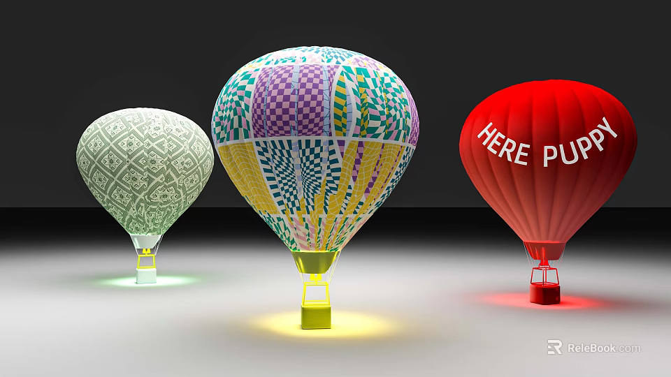 Colorful Hot Air Balloons With Patterns As Popular Photo Check In Spot 3d model 