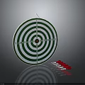 Green And White Circular Dartboard With Red Darts For Sports Equipment