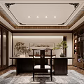 Serene Study Room Interior With Large Windows Mountain View Wooden Furniture And Natural Light