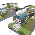 Modern Detached Villa Community With Garden Swimming Pool And Green Landscaping