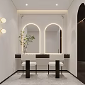 Modern Elegant Beauty Salon Reception Interior With Product Display Shelves And Cozy Lounge Area