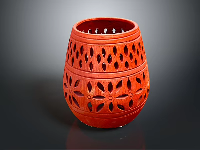 Red Decorative Daily Living Essential Vase With Intricate Hollow-out Flower Patterns 3d model