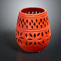 Red Decorative Daily Living Essential Vase With Intricate Hollow-out Flower Patterns