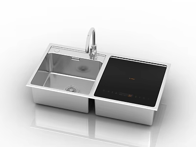 Stainless Steel Kitchen Sink With Faucet And Integrated Electric Hob Appliance 3d model
