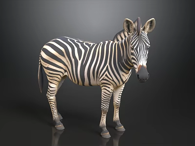 Realistic 3D Rendered Zebra With Black And White Stripes Standing On Dark Background 3d model
