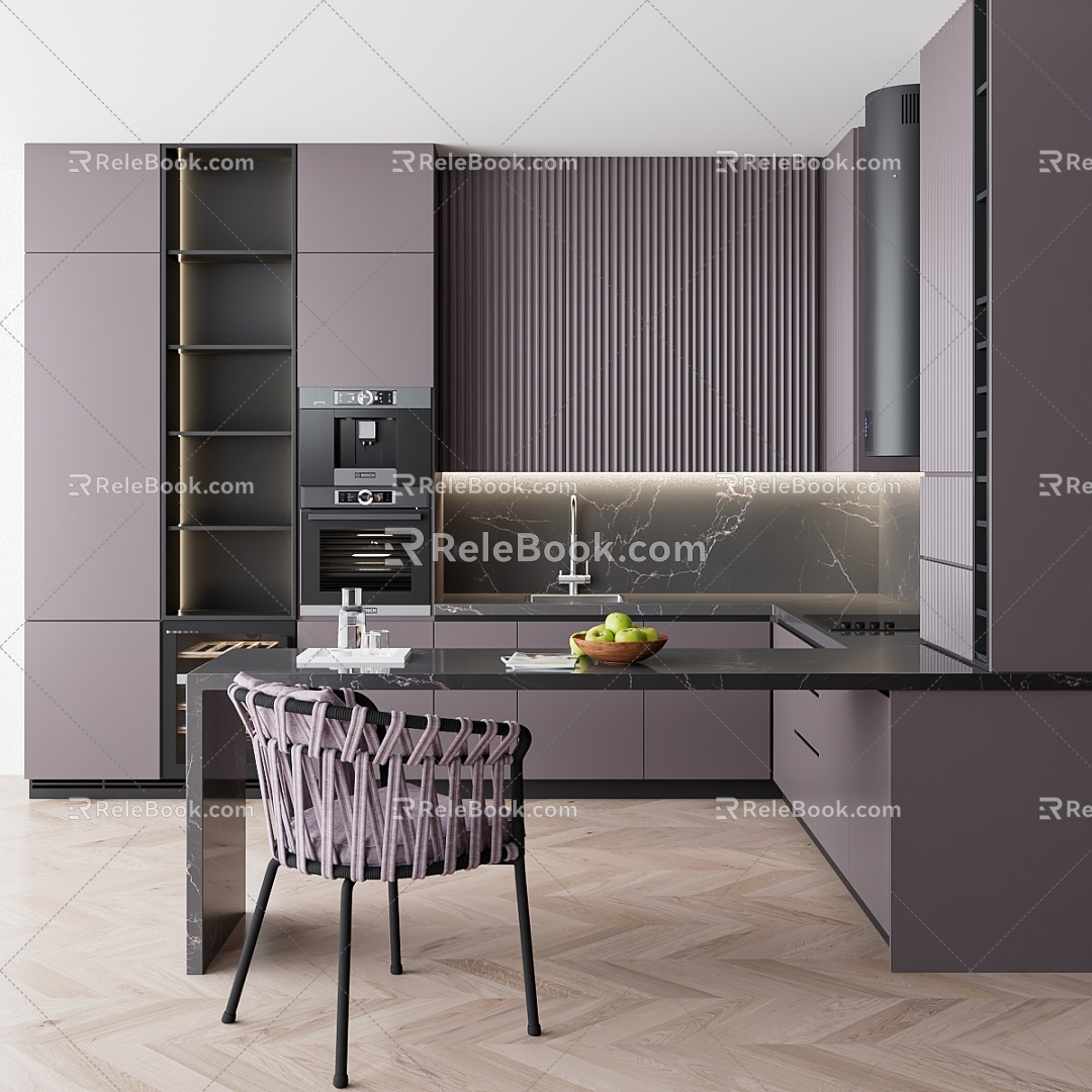 Simple Cabinet Dining Table Combination Cabinet Dining Table Integrated Design Dining Chair Fruit 3d model