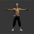 3D Character Model With Short White Hair Bare Chest Golden Patterns Wrist Guards Black Pants