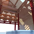Ancient Chinese Architecture With Wooden Roof Red Columns Carved Brackets And Stone Base