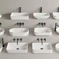White Washbasins in Various Styles with Faucets for Bathroom Decor