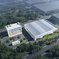 Modern Industrial Factory Building With Green Surroundings Parking Area And Solar Panel Roof Design