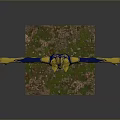 Game Movie Character in Blue Yellow Costume with Arms Outstretched Standing on Grass Textured Base