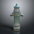 Vintage Ornate Fire Hydrant With Verdigris Finish Top Cap And Side Chains