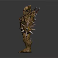 Mythical Tree Like Creature Character With Wooden Texture Horns Decorations And Spiked Weapons 3d model