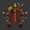 Orc Warrior Character 3D Model With Green Skin Red Spiked Armor And Brown Boots
