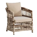 Wicker Leisure Chair with Beige Cushioned Seat and Backrest for Outdoor Comfortable Use