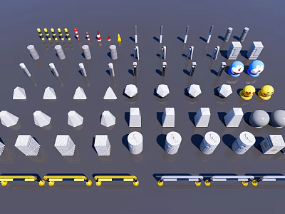 Road Infrastructure Elements Including Traffic Cones Barriers Sign Posts And Guardrails 3d model