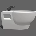 White Wall Mounted Toilet With Black Flushing Mechanism And Simple Design