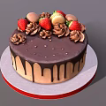 Delicious Chocolate Cake with Chocolate Drizzle Cream Flowers and Fresh Strawberries Macarons