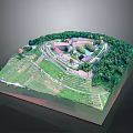 Green natural landscape with rolling hills lush trees terraced fields and small buildings