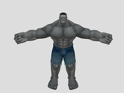 Game Movie Character With Gray Skin Muscular Build Ripped Blue Jeans And Arms Outstretched 3d model