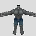Game Movie Character With Gray Skin Muscular Build Ripped Blue Jeans And Arms Outstretched