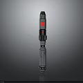 Silver Cylindrical Weapon With Red Stripes And Mechanical Structure On Dark Background