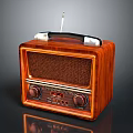 Vintage Electronic Radio with Wooden Case Tuning Knobs and Retro Antenna Design