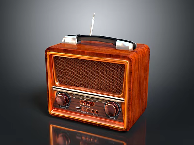Vintage Electronic Radio with Wooden Case Tuning Knobs and Retro Antenna Design 3d model